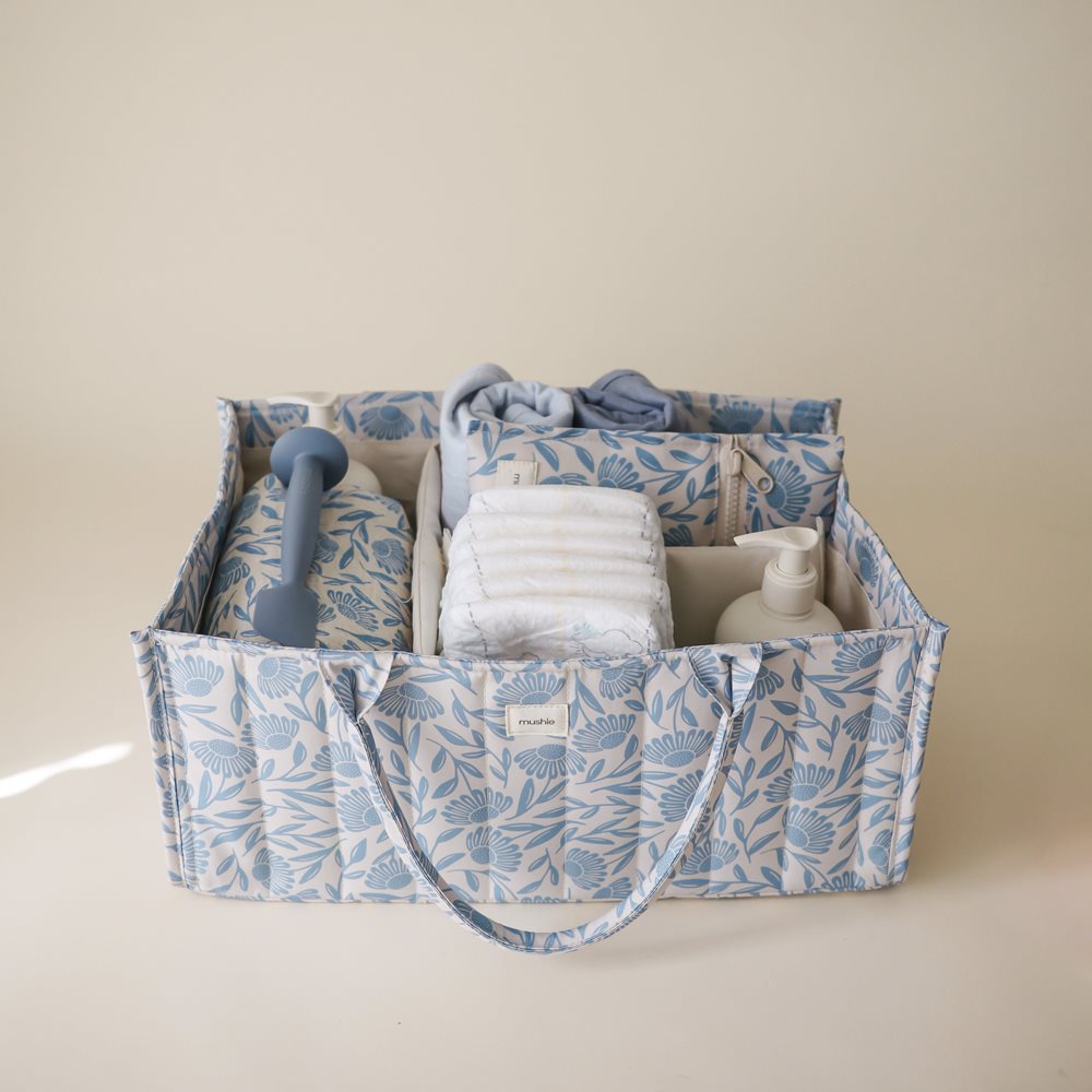 סל החתלה נייד - פרחים כחולים