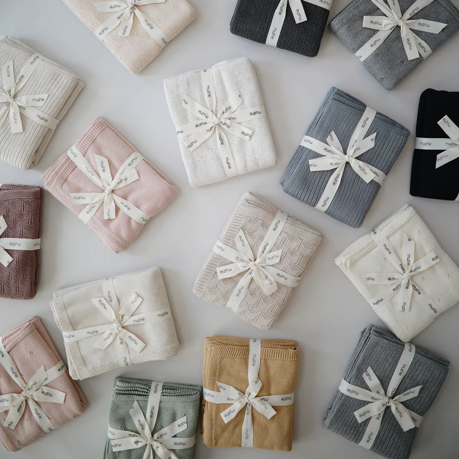 שמיכה סרוגה - פסים בז'