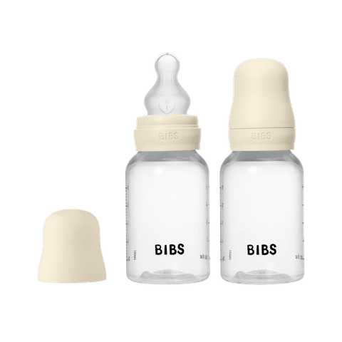 זוג בקבוקי פלסטיק עם פטמת סיליקון - שנהב Bibs