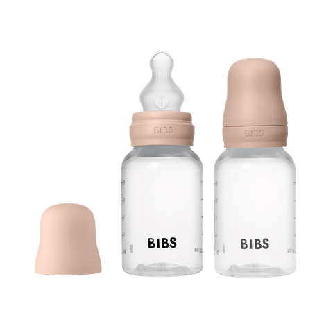 זוג בקבוקי פלסטיק עם פטמת סיליקון - סומק Bibs