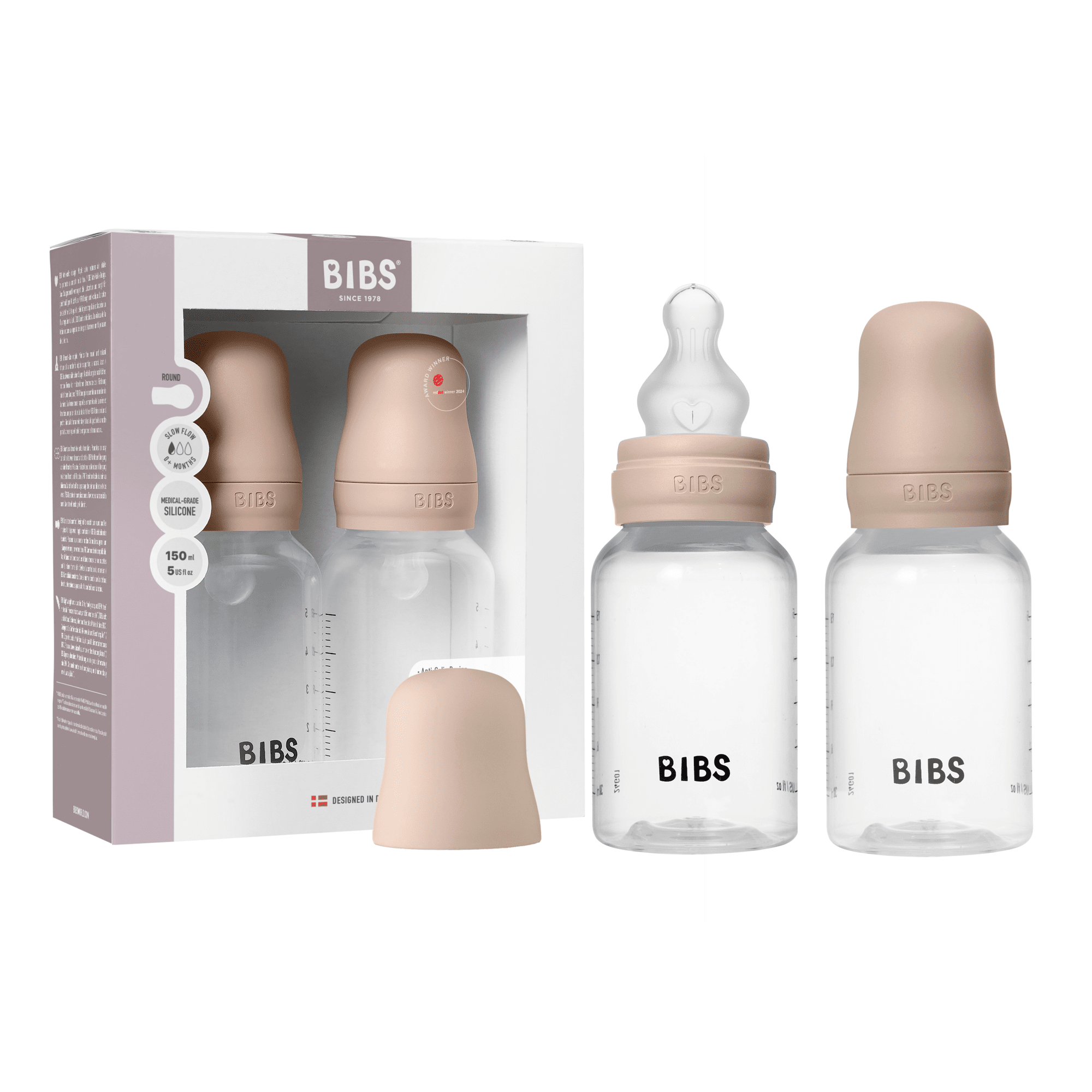 זוג בקבוקי פלסטיק עם פטמת סיליקון - סומק Bibs