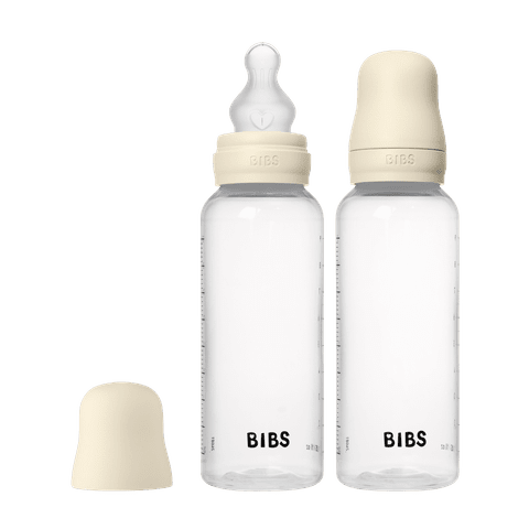 זוג בקבוקי פלסטיק עם פטמת סיליקון - שנהב Bibs