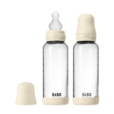 זוג בקבוקי פלסטיק עם פטמת סיליקון - שנהב Bibs