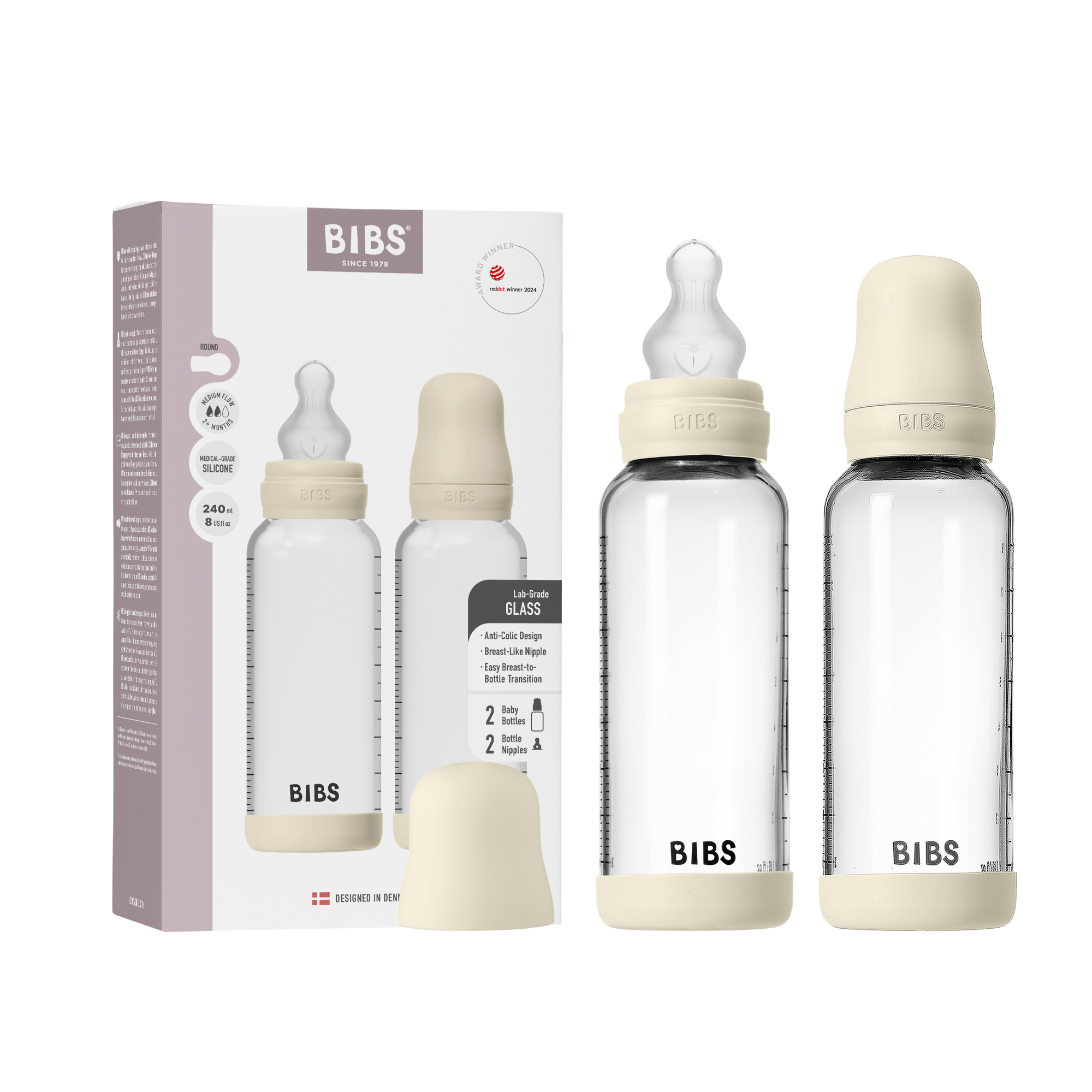 זוג בקבוקי פלסטיק עם פטמת סיליקון - שנהב Bibs