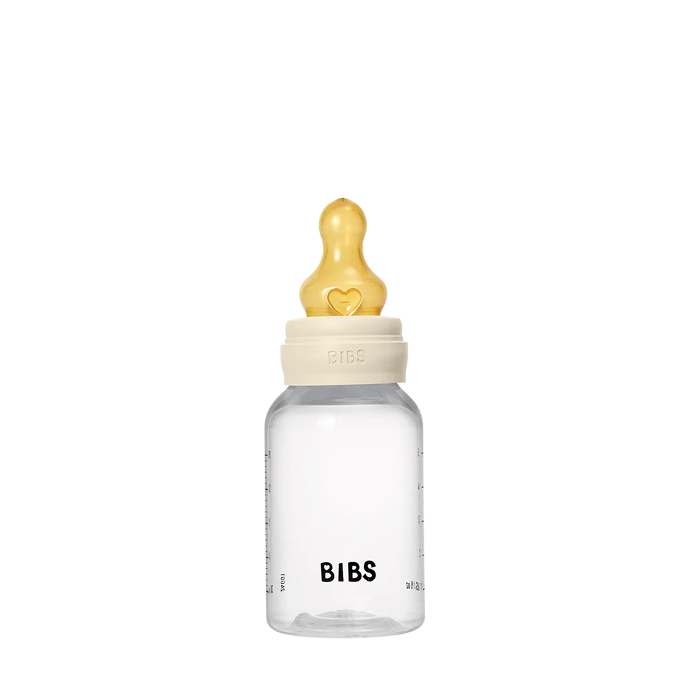 בקבוק פלסטיק עם פטמת גומי - קרם Bibs